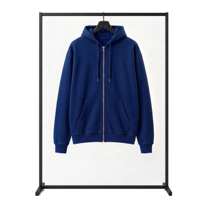 Tall <b>Longline</b> Full <b>Zip</b> Fleece <b>Hoodie</b> Extended Hem Streetwear Sweatshirt Blank Solid Color Drop Shoulder Cotton Coat - Product Image 1