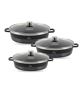 Juego de 6 Ollas Bajas Antiadherentes, Revestimiento Saludable Libre de PFOA, Utensilios de Cocina Negros de Lujo con Tapas - Product Image 1