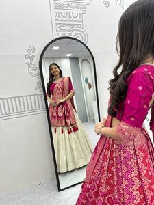 Pure Simar Silk Lehenga With Jacquard Soft Silk <b>Saree</b> Dupatta Moti Work <b>Blouse</b> Wedding Festival Wear Set - Product Image 5