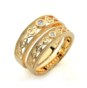 925 Sterling Silver Gold Plated Geometric <b>Couple</b> <b>Rings</b> - Product Image 2