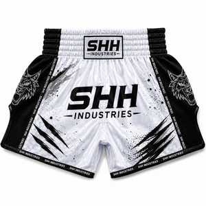 กางเกงมวยไทย SHH Custom Logo สำหรับผู้ชาย ผ้าซาตินพรีเมียม กางเกงคิกบ็อกซิ่ง กางเกงฝึกศิลปะการต่อสู้ ขายส่ง - Product Image 2