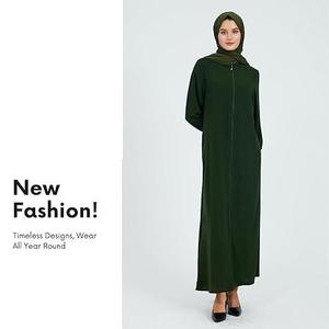 Nueva Abaya de Moda Modesta, Vestido Islámico Elegante y Moderno, Último Modelo, Verde Liso con Cierre, Abayas de Dubái para Mujer, Transpirable - Product Image 3