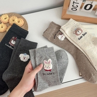 Nouveau produit 2026 : Chaussettes mi-mollet en coton pour femme, style collège, motif animalier floqué dessin animé