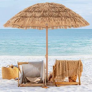 Ombrellone da Spiaggia Tiki con Tetto in Paglia da 6,5 Piedi, Supporto Pieghevole e Inclinazione a Pulsante - Product Image 5