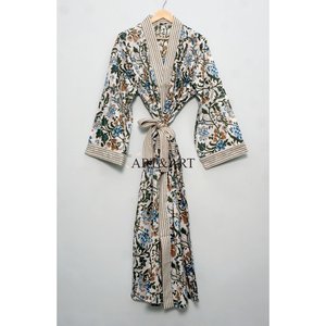 Nouvelle robe kimono en coton, style bohème chic, ample, à imprimé floral, longue, robe kimono bohème imprimée, ensemble décontracté - Product Image 4