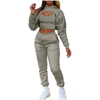 Conjunto Deportivo de 2 Piezas para Mujer, Top Corto Sexy con Capucha y Pantalones Largos, Personalizable con Logotipo, Precio Bajo