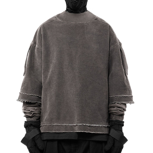 เสื้อยืดคอกลมโอเวอร์ไซส์ผู้ชาย สีพื้น สไตล์สตรีท แขนยาวปกติ ผ้าฝ้าย ทรงพอดีตัว เสื้อแขนยาวสองชั้นสำหรับผู้ชาย - Product Image 5