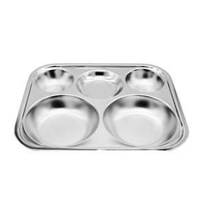 Plateau de service alimentaire en acier inoxydable fait main pour cantine scolaire, restauration rapide, cafétéria, avec compartiments, pour mariage et fête - Product Image 6