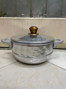 Ensemble de 6 casseroles vapeur modernes en acier inoxydable Anax avec couvercles empilables pour la préparation des aliments en cuisine de restaurant - Product Image 2