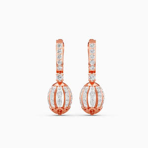 JEWELLERY PLANET Boucles d'oreilles créoles de luxe en or 10K, diamant taille coussin, sertissage clos vintage, design couronne bohème, unisexe, mariage - Product Image 5