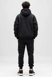 Ensemble de survêtement à capuche en coton noir pour garçons, coupe ample, style streetwear, veste zippée, pantalon cargo jogger, coupe-vent pour l'automne - Product Image 2