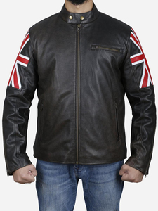 Wholesale Men Genuine <b>Sheepskin</b> Leather <b>Jacket</b> England UK Flag Sleeve British Motorcycle <b>Jacket</b> - Product Image 4