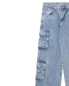 Jean en denim pour homme, coupe droite décontractée, en coton extensible, durable, pour le quotidien, délavé à l'acide, respirant, multi-poches, avec fermeture éclair centrale personnalisée - Product Image 3