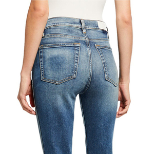 2026 New Design Women Washed <b>Jeans</b> High Waisted <b>Elastic</b> <b>Waist</b> Breathable Straight Denim Pants for Ladies OEM Service custom - Product Image 6