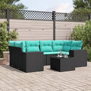 Set Divano da Esterno a 7 Pezzi in Polyrattan Nero con Cuscini - Elegante Arredamento da Giardino - Product Image 1