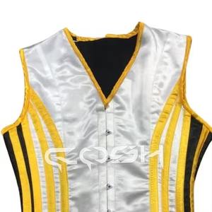 Gilet Corset Homme en Satin Blanc avec Baleines en Acier Personnalisées et Bordure Jaune – Gilet de Mode Amincissant - Product Image 4