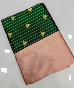 Sari de Seda Rosa y Verde para Mujer, Traje Tradicional de Boda, Largo hasta el Suelo, Sin Arrugas, Corte Regular, Estilo India Pakistán 85169 TWT 1095 - Product Image 4
