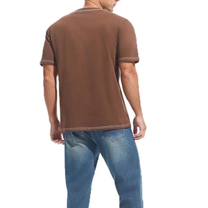 Wholesale Contrast <b>Stitch</b> Men's <b>T</b>-<b>Shirts</b> Custom Logo Heavyweight Crewneck Short Sleeve Blank Casual Streetwear Gym Fitness Tee - Product Image 4