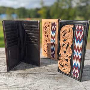 2026 Arrival Unisex Vintage 100% Genuine Leather Short Handmade Florals Embossing Geometric Pattern Fold Closure <b>RFID</b> Blocking - Product Image 2