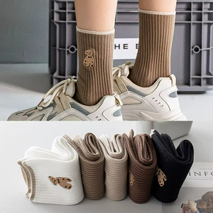 New Style High Quality Women Embroidery Cartoon <b>Cute</b> <b>Bear</b> Socks Women's Cotton Socks - Product Image 4