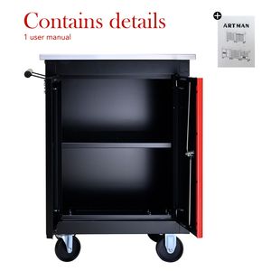 Carrello Portautensili Multifunzione a Doppia Porta con Ripiani, Nero e Rosso - Product Image 6