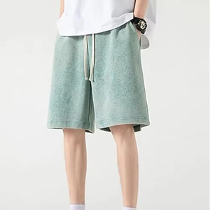 Men's Solid Color Cotton Bermuda Shorts Elastic Waist Drawstring Casual Style Mid Rise Pocket Design Breathable Woven Fabric - Product Image 2
