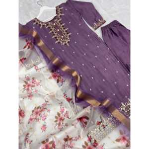 Conjunto de Fiesta de Diseño en Satén con Top y Pantalón y Elegante Dupatta - Product Image 5