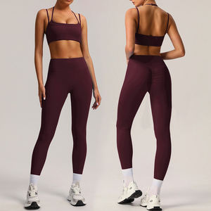 Logo kustom pakaian kebugaran wanita 2025 olahraga Bra Yoga legging Gym Activewear Set 2 potong legging Gym kebugaran Set untuk wanita - Product Image 1