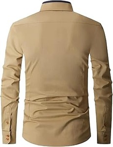 Camisa Casual de Primavera para Hombre, 100% Algodón, Tejido Sólido, Cuello Mandarín Vintage, Botones de Cuerno, ODM - Product Image 3