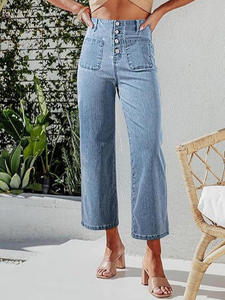Jean en denim décontracté pour femme, coupe ample, jambe large, taille mi-haute, longueur intégrale, vente en gros, styles variés, référence uniquement - Product Image 6