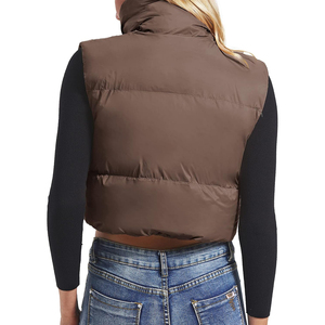 Chaleco Acolchado para Mujer, Color Marrón, Cuello Alto, Cierre de Cremallera, Sin Mangas, Color Sólido, Cortavientos, Abrigo Informal para Invierno - Product Image 6
