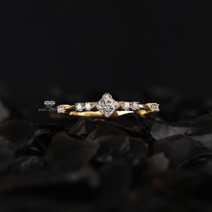 Princess Cut Lab Grown Diamond Engagement <b>Ring</b> 14K Gold Cluster Minimalist Dainty Bridal Slim Promise <b>Ring</b> Anniversary Gift Her - Product Image 1