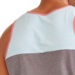 <b>Plus</b> <b>Size</b> Men's Solid O-Neck Knitted 100% Cotton Quick Dry Breathable Sporty Tank <b>Top</b> Gray and Light Blue with Pink Trim 2026 - Product Image 5