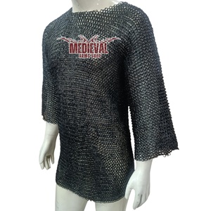 Medieval Knight Mild Steel Chainmail Armor Handmade Shirt 09mm Flat Riveted <b>Ring</b> Half Sleeve for Adult Reenactment Costume - Product Image 6