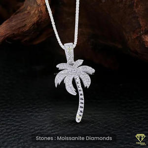 Custom Palm Tree Pendant Necklace In 925 Sterling Silver With Moissanite Diamond Pave Setting - Product Image 3