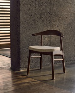 Modern Solid Teak <b>Dining</b> <b>Chair</b> with Curved Backrest and Upholstered Seat Elegant Mid Century Design for Home, Cafe & Restaurant - Product Image 2