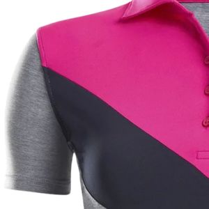 Polo de Mujer en Bloques de Color Rosa y Gris, Manga Corta, Estampado, Deportivo, Elegante, para Práctica de Golf y Uso Diario - Product Image 4
