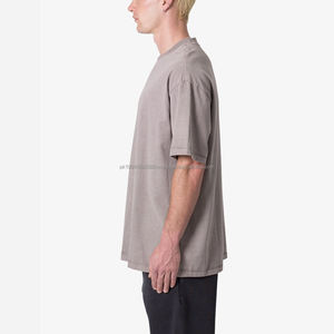 T-shirt en coton surdimensionné personnalisé pour homme, lavage à l'acide, coupe ample, épaules tombantes, tee-shirt uni, col côtelé, fabricant de t-shirts streetwear - Product Image 3