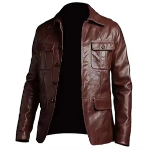 Chaqueta Ligera de Cuero PU para Hombre, Cortavientos, con Cuello Camisero, Logotipo Personalizable, Estilo Casual - Product Image 1