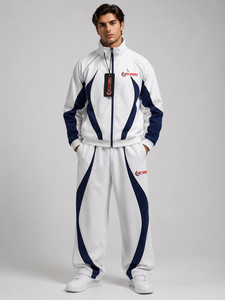 Survêtement pour homme Fly Numble bleu marine, taille élastique, design sportif bicolore, séchage rapide, 100% nylon, léger, à capuche, imprimé léopard - Product Image 6