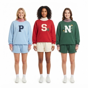 <b>Women's</b> <b>Christmas</b> Letter <b>Sweatshirt</b> and Shorts 2 Piece Set Crew Neck Mock Turtleneck Lounge Outfit - Product Image 1