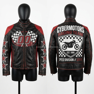 Classic Biker Racing Leather Jacket Custom Graphic Motorcycle Rider Coat Supplier Malaysia South Korea Western Fashion Wear - Product Image 1