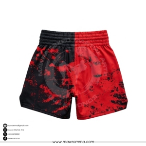 Shorts de Muay Thai pour hommes MAWRA, imprimé rouge et noir, taille haute, séchage rapide, shorts sportifs, taille élastique, impression par sublimation, short thaïlandais - Product Image 4