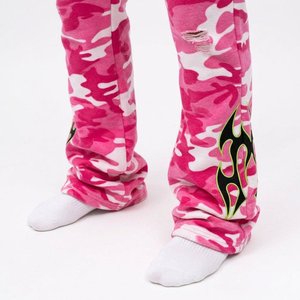 Men's <b>Pink</b> Camouflage Hooded 100% Cotton Heavyweight Tracksuit Set Black <b>Green</b> Flame Print Full Sleeve Streetwear Sweatshirt - Product Image 6