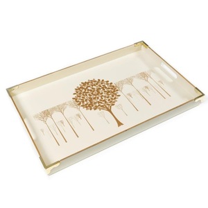 Bandeja Decorativa Rectangular con Patrón de Árbol Dorado y Asas, Diseño Floral Moderno, Empaque Individual - Product Image 5