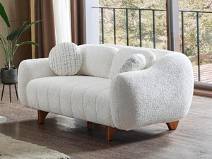 Juego de Sofás de Madera de Teca Sólida de Lujo, Sofá Curvo Moderno en Color Crema Bouclé de 3, 2 y 1 Plazas, Mesa de Centro, Muebles de Sala de Estar Estilo Japandi para Villa - Product Image 3