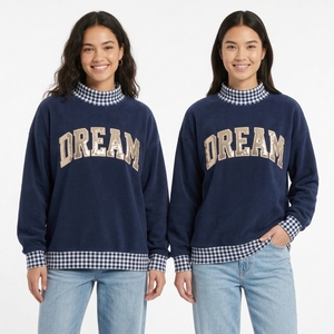 OEM Women Oversized Turtleneck Sweatshirt <b>Purple</b> Sequins Applique Glitter Letter Print Decoration Knitted Cotton Autumn Wear - Product Image 5