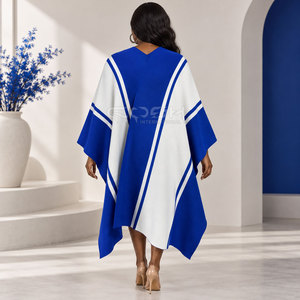 Cosh International Sorority Sisterhood Color Blocked Poncho V-Neck Batwing Sleeve Long Knitted Casual Sweater Blue White - Product Image 4
