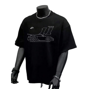 เสื้อยืดผู้ชายสไตล์สตรีทแวร์ Y2K ปี 2026 ผ้าคอตตอนเจอร์ซีย์เนื้อหนา พิมพ์โลโก้ตามสั่ง ประดับคริสตัล 3 มิติ ทรงโอเวอร์ไซส์ ไหล่ตก - Product Image 1