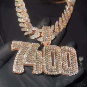 Joyería Hip Hop Personalizada con Número, Moissanita VVS, Plata de Ley 925, Chapada en Oro, con Colgantes, Certificación GRA - Product Image 1